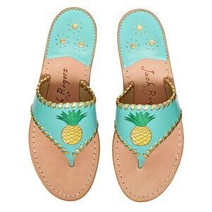 JACK ROGERS Caribbean Blue Pineapple Sandals Leather Flip Flops Size 10